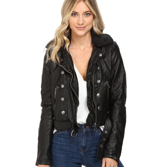 Free People Jackets Coats Faux Leather Sherpa Biker Jacket Poshmark